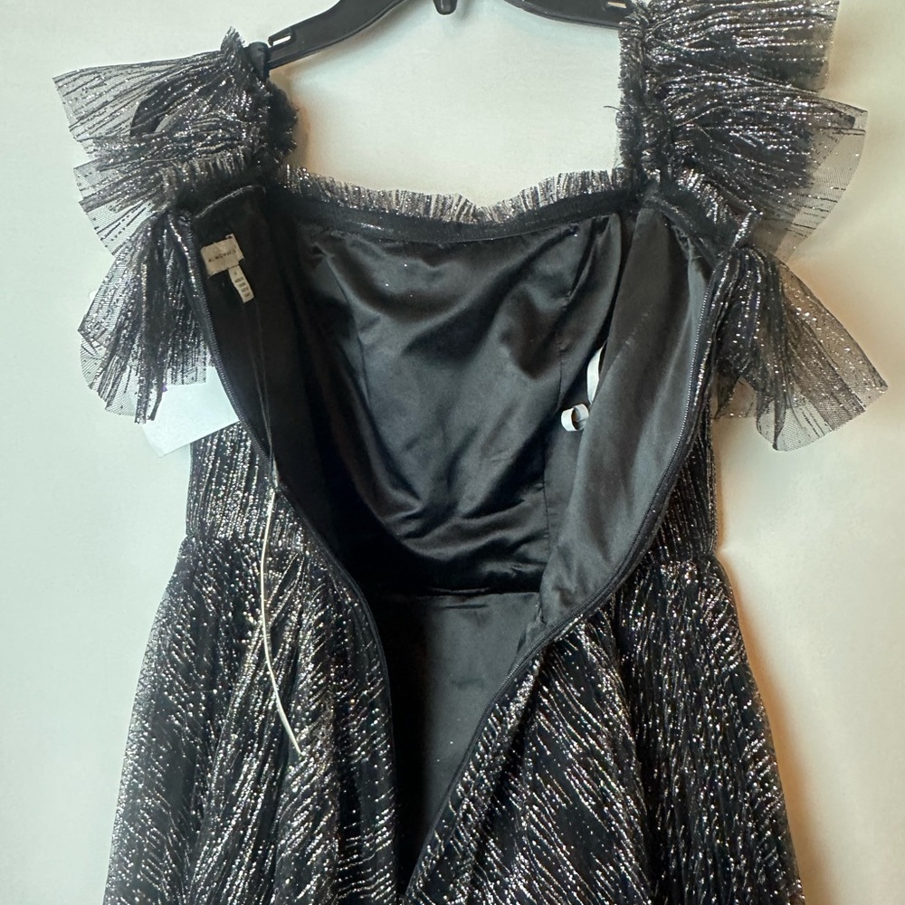❗️ $545 Monique Lhuillier Off Shoulder Cocktail Mini Dress Size 6 Silver Glitter - Picture 14 of 16